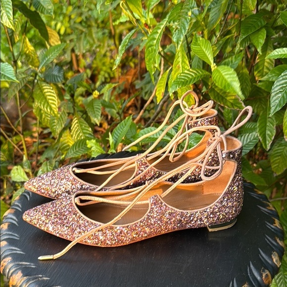 AQUAZZURA Firenze Christy Glittered Leather Flats, size 37 (6 US) - Picture 4 of 9